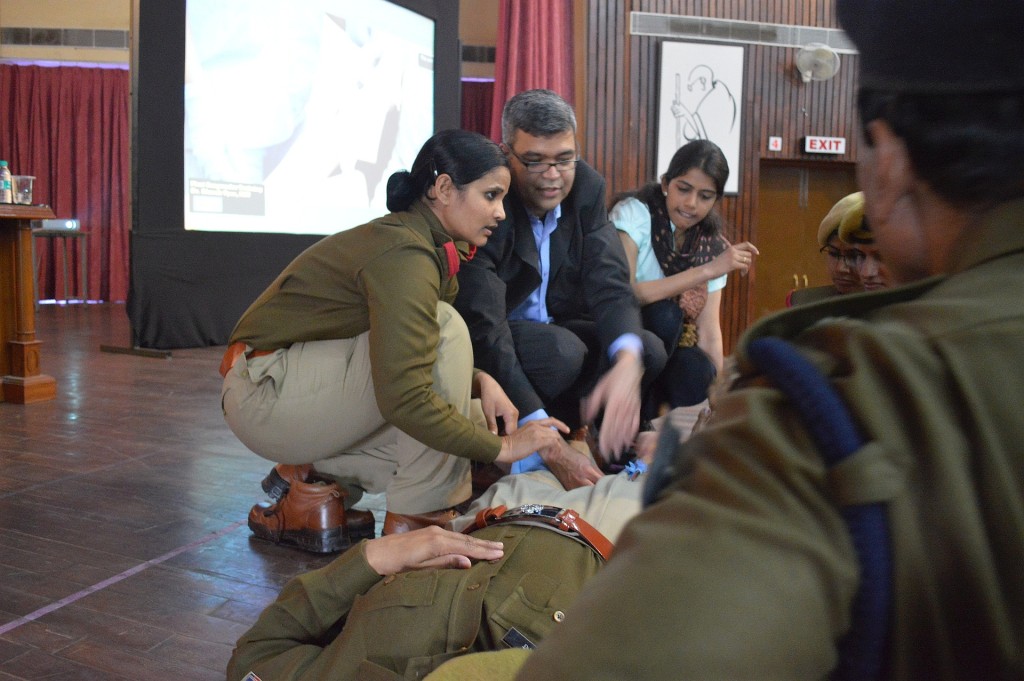 Dr. Dinesh Vyas, a Rajasthan born Indian-American surgeon at a training session for trauma first responders at Rajasthan Police Academy, Jaipur
