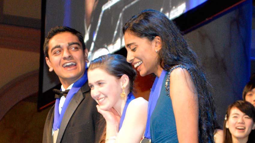 The winners of the top prizes in the prestigious Intel Science Talent Search compeition are Amol Punjabi, from left, Paige Brown and Maya Varma. They each won $150,000. Punjabi won the First Place Medal of Distincition for basic research and Varma for innovation. (Photo courtesy: Society for Science & the Public)