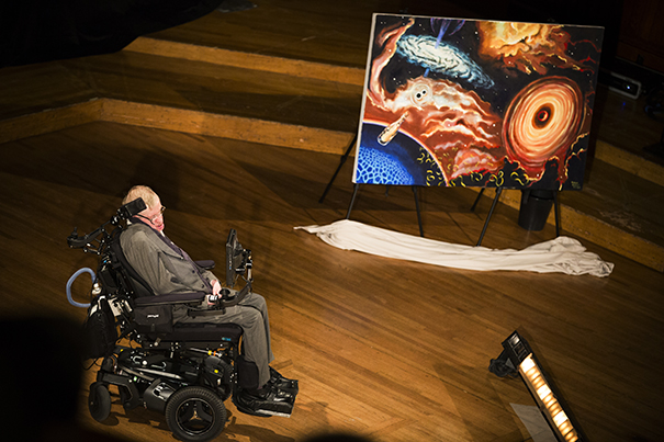 The Morris Loeb Lecture in Physics and The Black Hole Initiative Inauguration. Stephen Hawking (pictured) delivers a talk in Sanders Theatre at Harvard University. Stephanie Mitchell/Harvard Staff Photographer