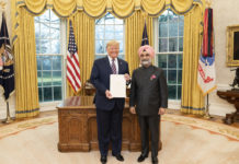 Taranjit Singh Sandhu, India’s New Ambassador to the US, Presents His Credentials to President Trump