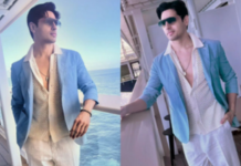 Sidharth Malhotra sets summer fashion goals: Pastel blue blazer, beige mesh shirt, trousers