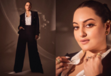 Sonakshi exudes boss lady vibes in wide-legged long trousers, blazer and shirt