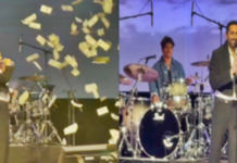 Ayushmann Khurrana reacts to a fan throwing dollars at his US concert
