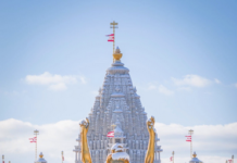 First Snowfall Blankets BAPS Akshardham Temple in New Jersey